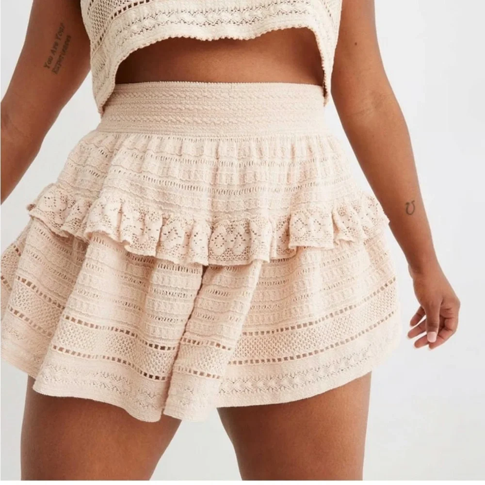 Aerie Lace Ruffle Mini Skirt -‎ Sandalwood